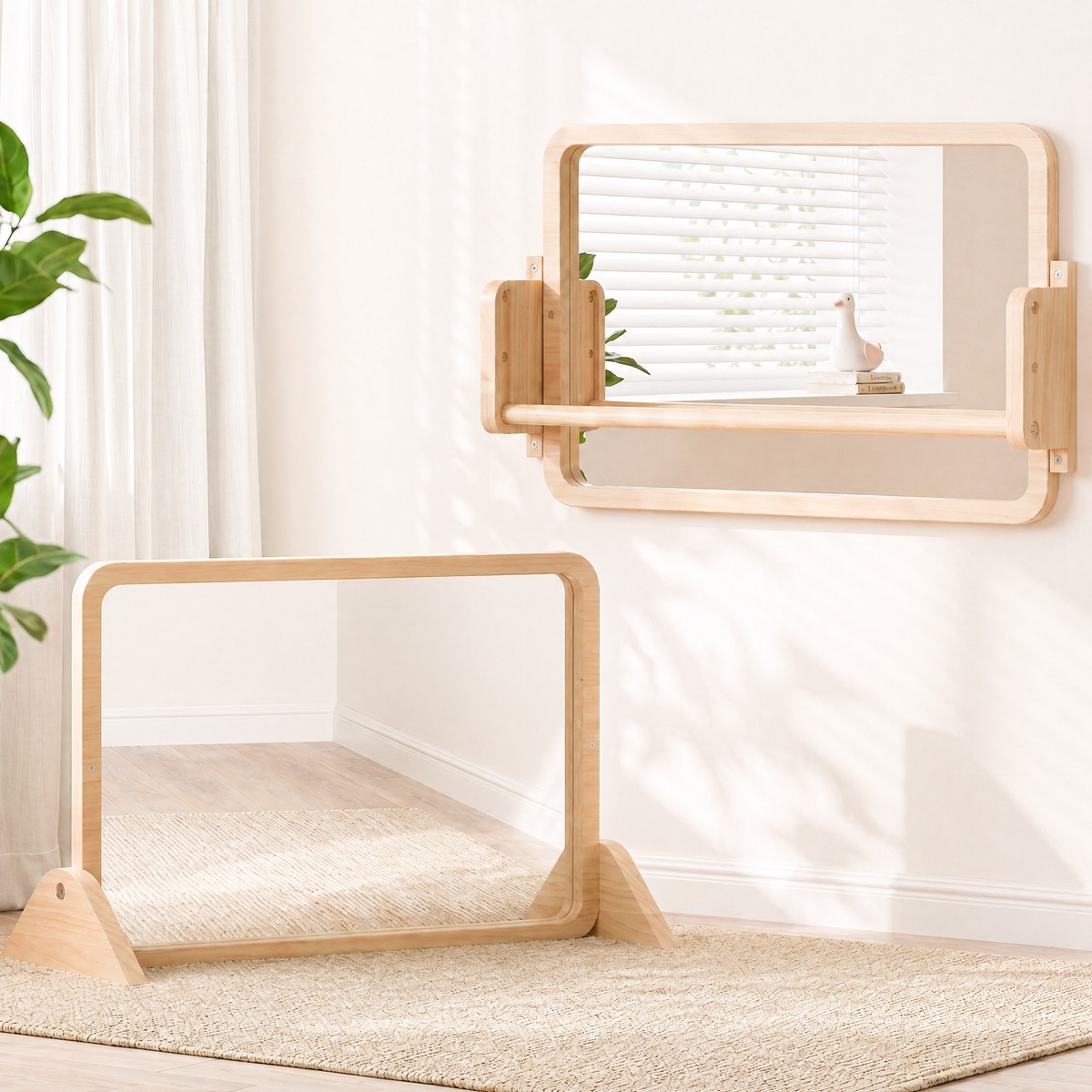 Woodtoe 3-in-1 Montessori Mirror with Bar, Adjustable ...