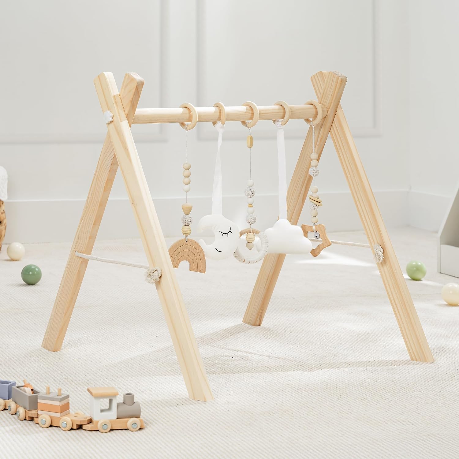 Comfy Cubs Wooden Baby Play Gym with 5 Toys