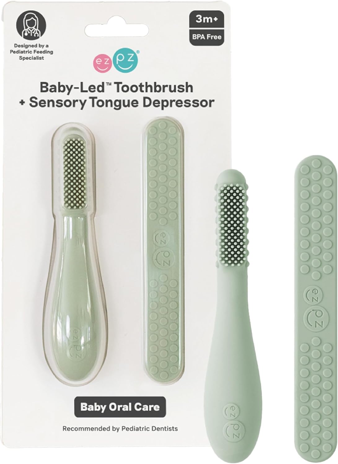 ezpz Baby Toothbrush + Tongue Depressor Sage