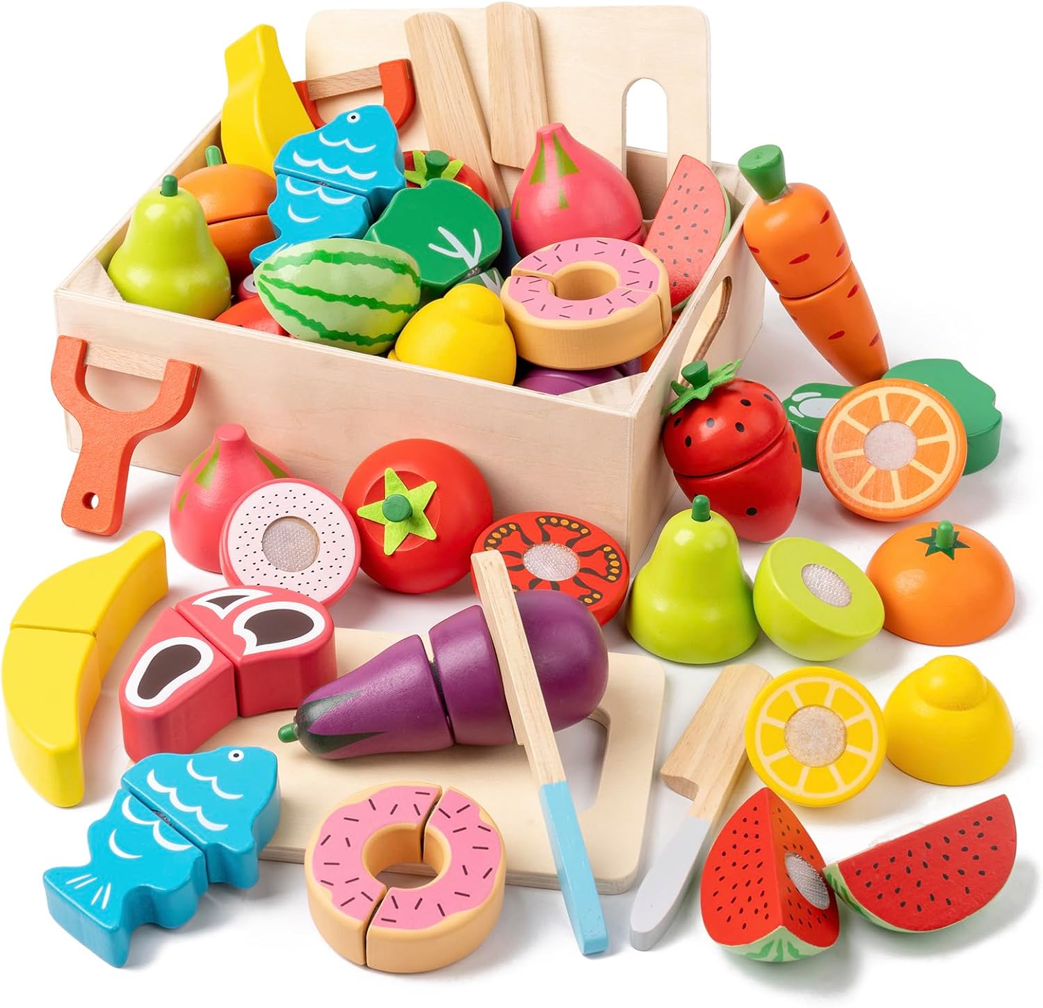 34Pcs Wooden Play Food Toy with Velcro