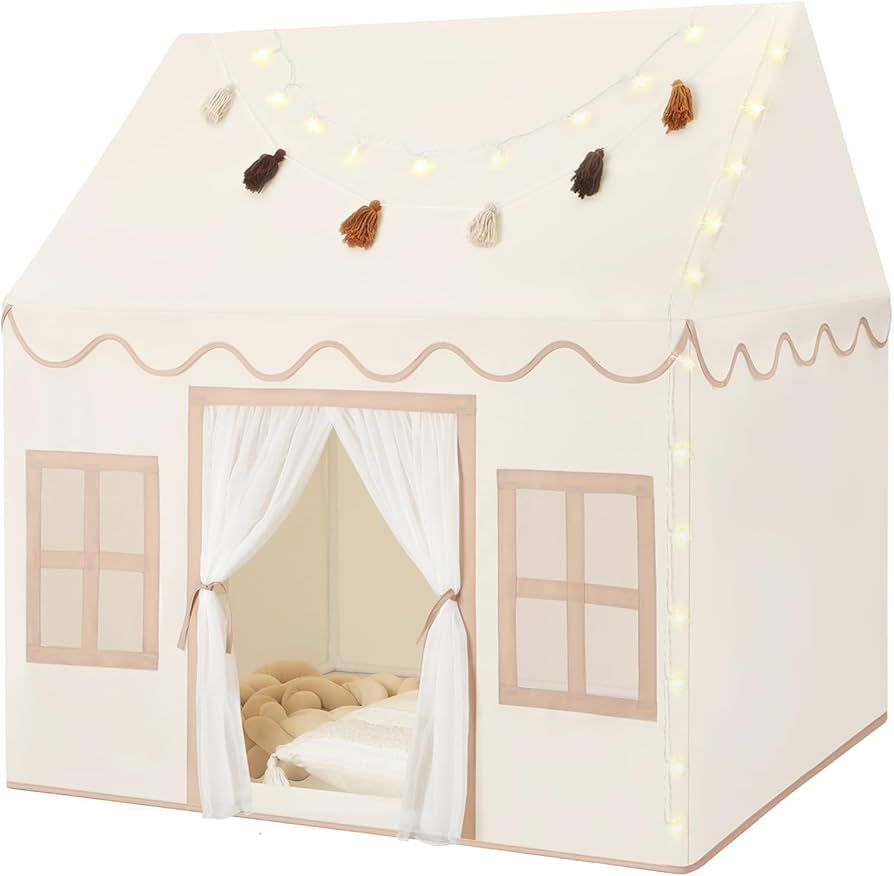 Senodeer Kids Play Tent Indoor: with Mat, Tassel Garland - Girl Tent Indoor Playhouse for Kids Toys for Boy Girl Birthday Gift