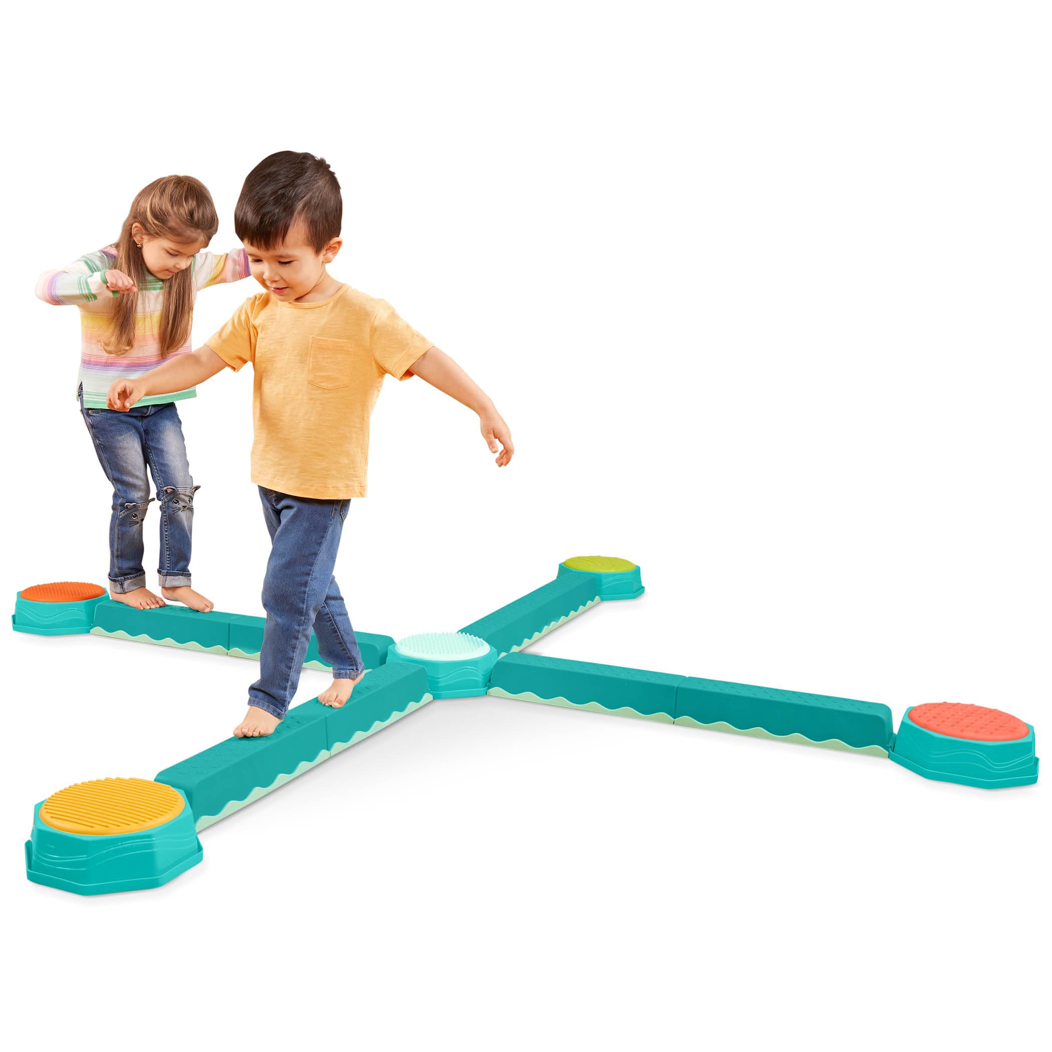 B. toys Battat Balancing Beams and Stepping Stones - 13 Pieces | Tactile sensory patterns on each module for enhanced exploration