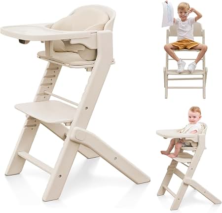 Obee Odee Fully Washable Baby High Chair for Babies and Toddlers(Beige) | Growth High Chair for Toddlers from 6 Months to 220 Lb, Convertible High Chair with Soft Cushion, Adjustable Seat & Tray