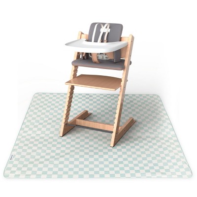 Tiny Twinkle Mess-Proof Splat Mats for Under High Chairs or Table Cover for Art Projects for Baby and Toddler (51" x 51", Sage Checkers)